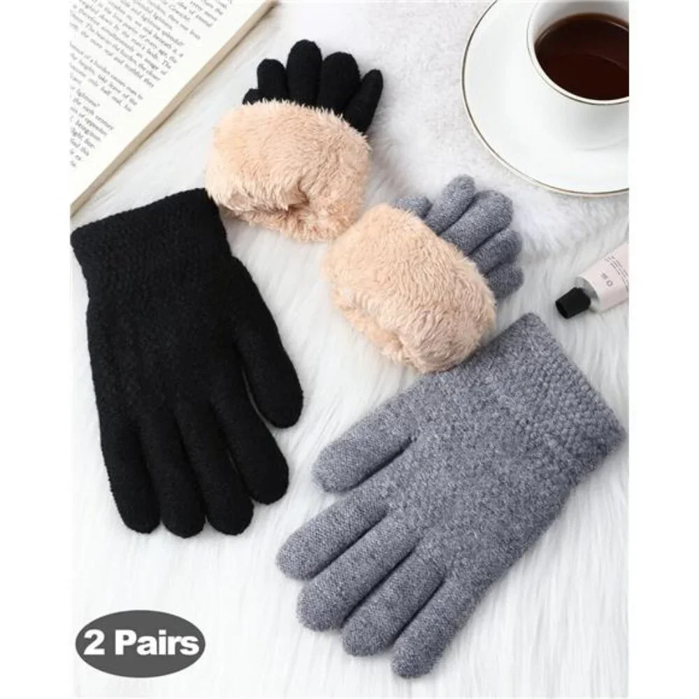2 Pairs Kids Fleece Lined Gloves Winter Thick Thermal Gloves